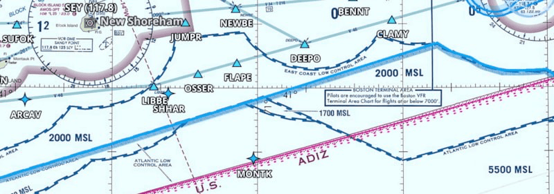 Offshore Airspace Areas with Blue Zipper Lines