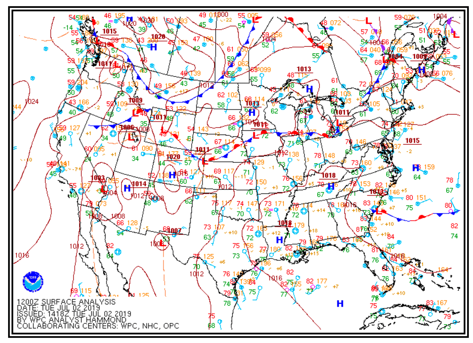 Example of a Surface Chart with Surface Observations